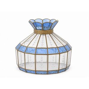 Vintage Tiffany style blue stained glass with frosted fronds Chandelier 20"x20"